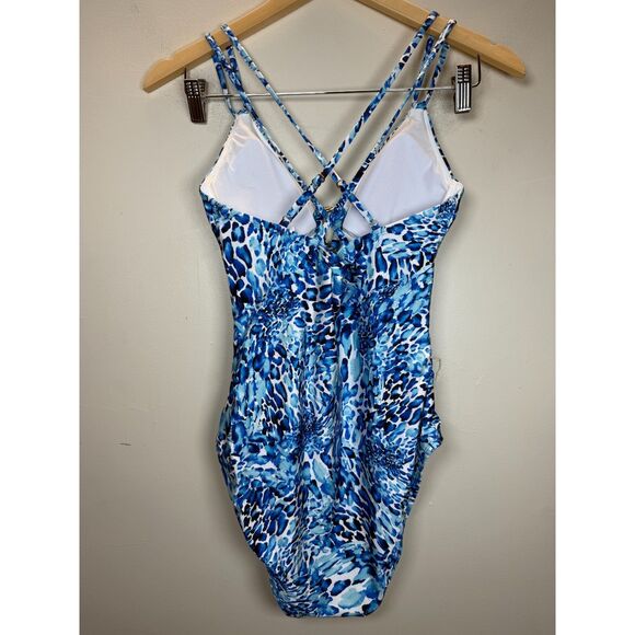 La Blanca Women's Size 6 Blue Aquatic Nature Lace Up One Piece Bodysuit NWT - Picture 4 of 9